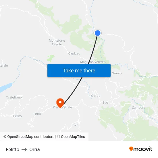 Felitto to Orria map