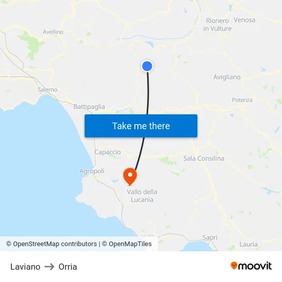 Laviano to Orria map