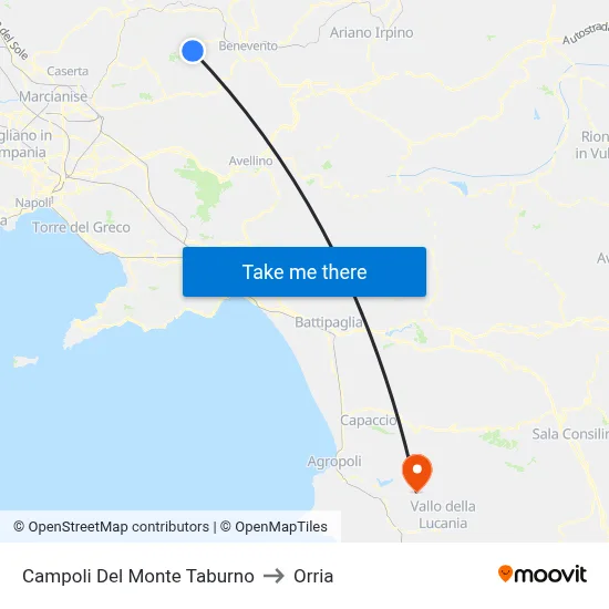 Campoli Del Monte Taburno to Orria map