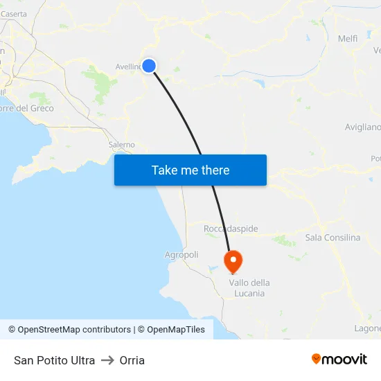 San Potito Ultra to Orria map