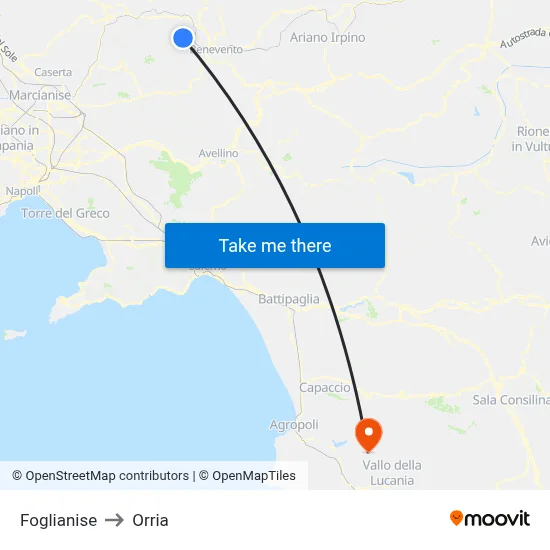Foglianise to Orria map