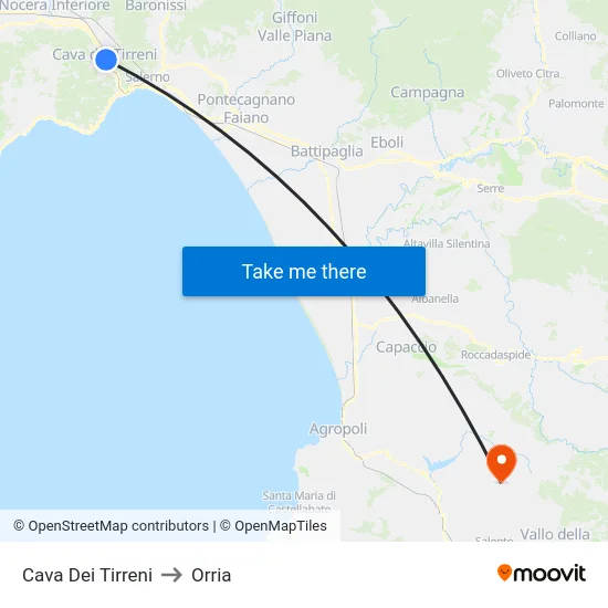 Cava Dei Tirreni to Orria map