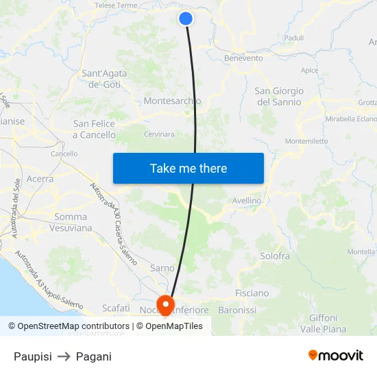 Paupisi to Pagani map