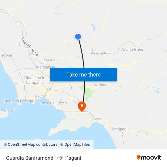Guardia Sanframondi to Pagani map