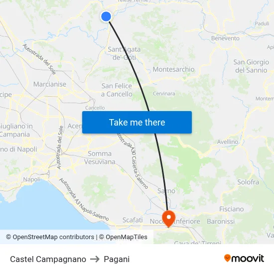 Castel Campagnano to Pagani map