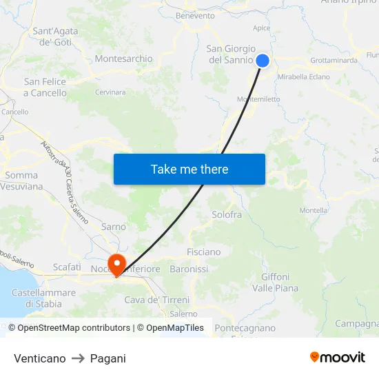 Venticano to Pagani map