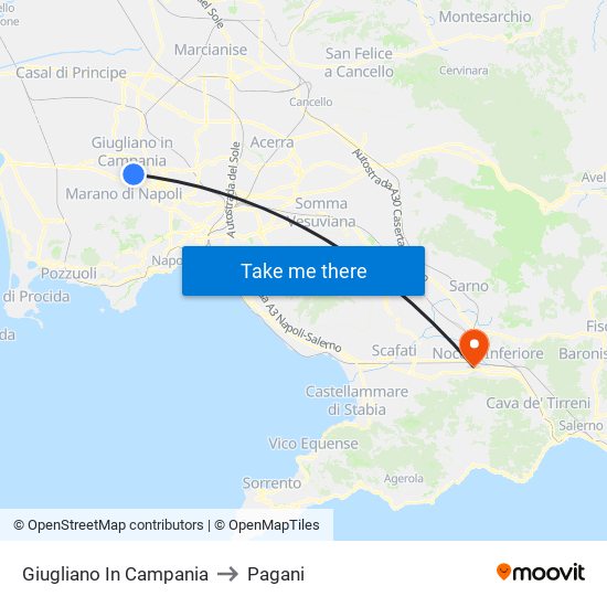 Giugliano In Campania to Pagani map