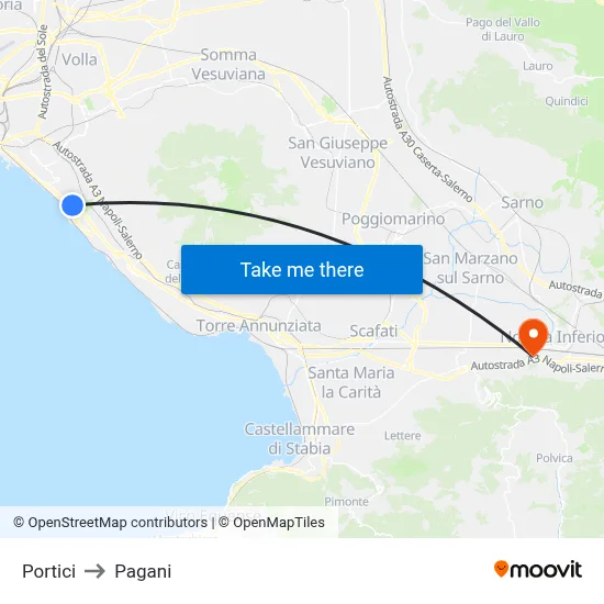 Portici to Pagani map