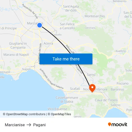 Marcianise to Pagani map