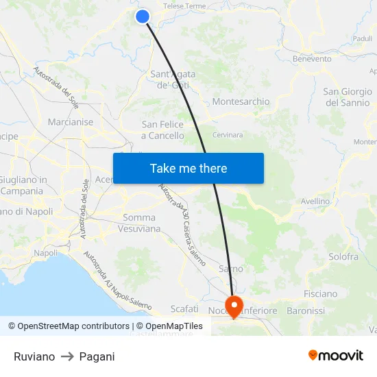 Ruviano to Pagani map