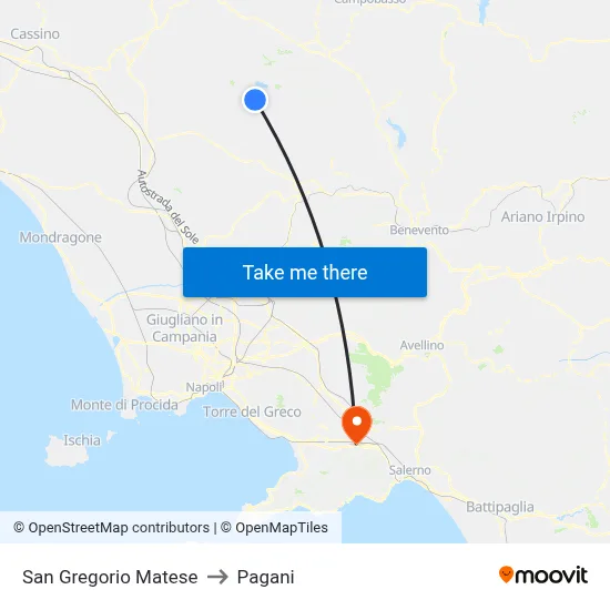 San Gregorio Matese to Pagani map