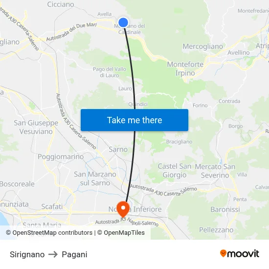 Sirignano to Pagani map