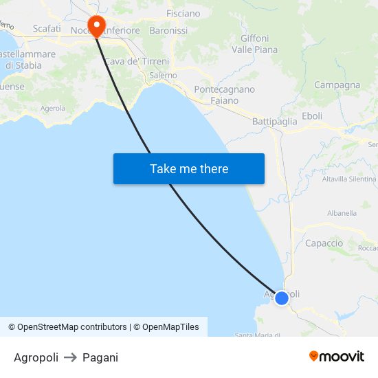 Agropoli to Pagani map