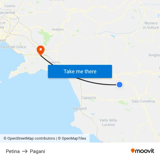 Petina to Pagani map