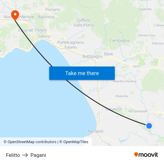 Felitto to Pagani map