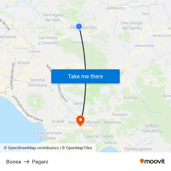 Bonea to Pagani map