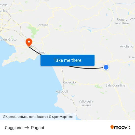 Caggiano to Pagani map