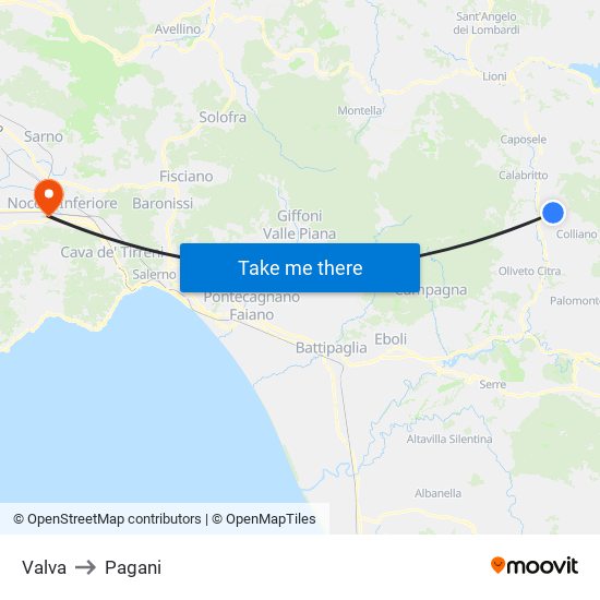 Valva to Pagani map