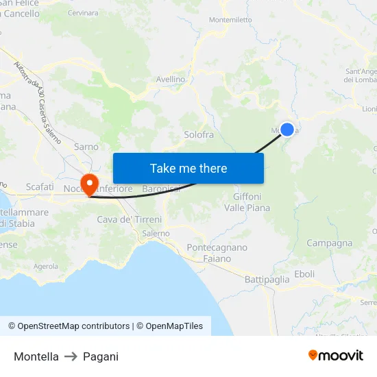 Montella to Pagani map