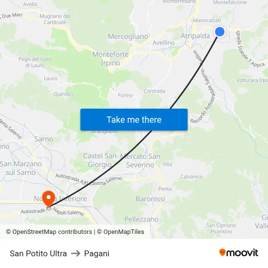 San Potito Ultra to Pagani map