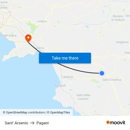 Sant' Arsenio to Pagani map