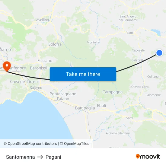 Santomenna to Pagani map