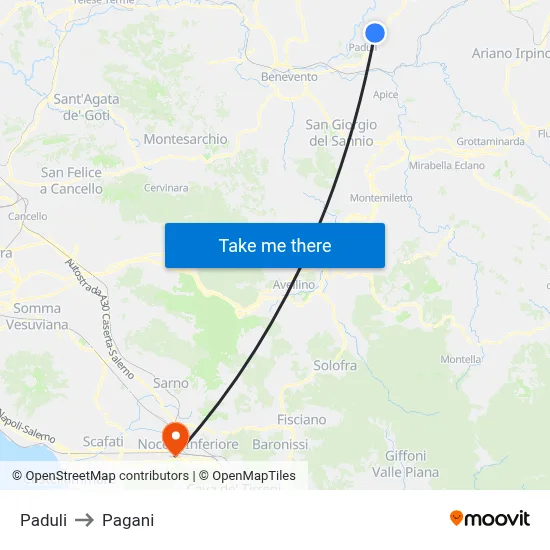 Paduli to Pagani map