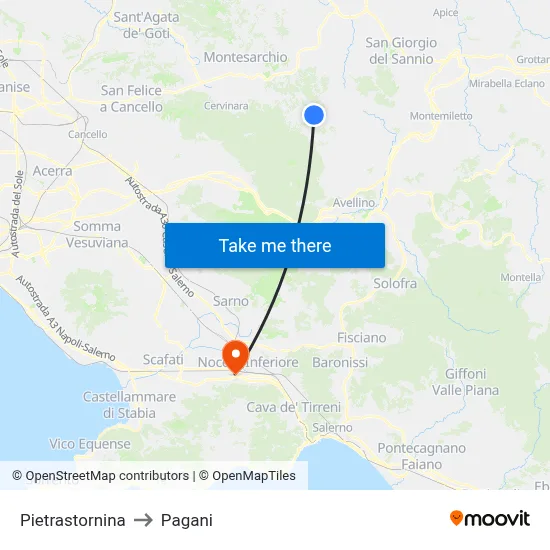Pietrastornina to Pagani map