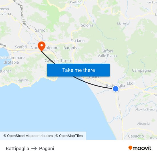 Battipaglia to Pagani map