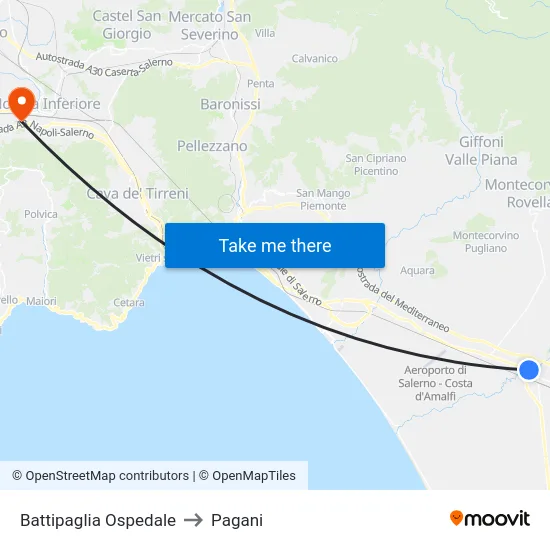Battipaglia Ospedale to Pagani map
