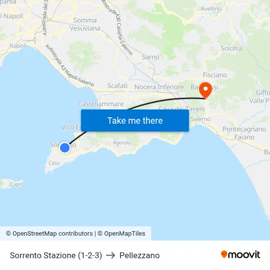 Sorrento Stazione (1-2-3) to Pellezzano map