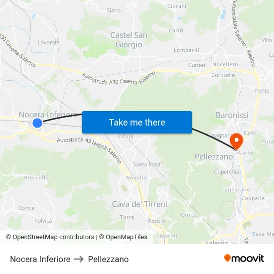 Nocera Inferiore to Pellezzano map