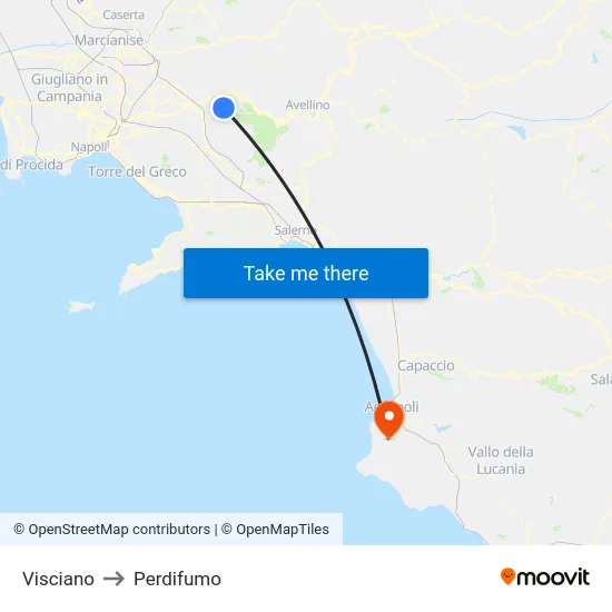 Visciano to Perdifumo map