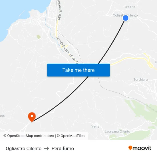 Ogliastro Cilento to Perdifumo map