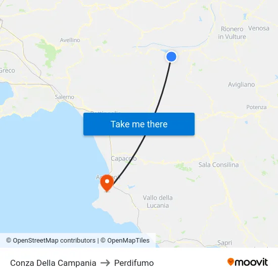 Conza Della Campania to Perdifumo map