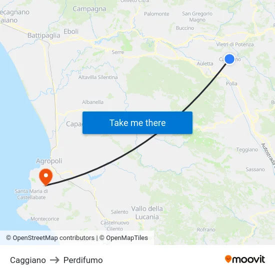 Caggiano to Perdifumo map