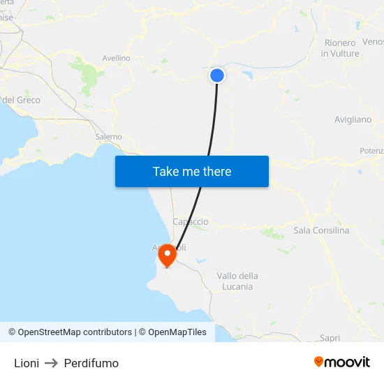 Lioni to Perdifumo map