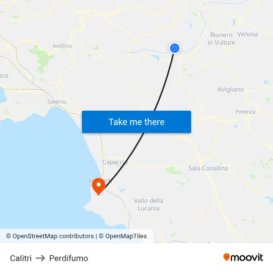 Calitri to Perdifumo map