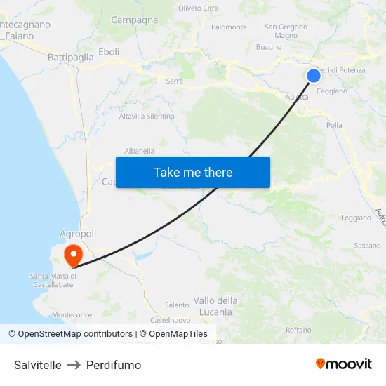 Salvitelle to Perdifumo map