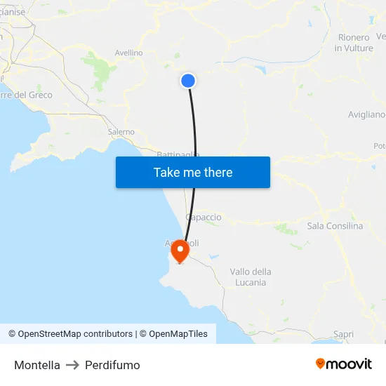 Montella to Perdifumo map