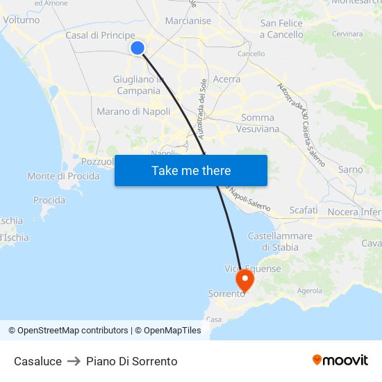 Casaluce to Piano Di Sorrento map