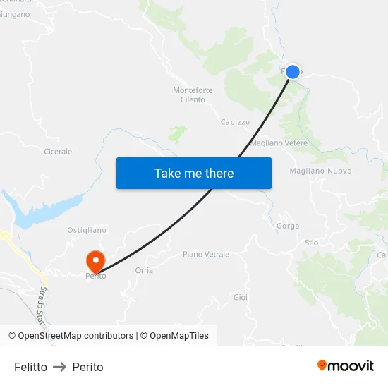 Felitto to Perito map