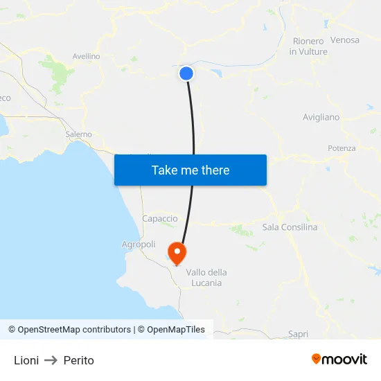 Lioni to Perito map