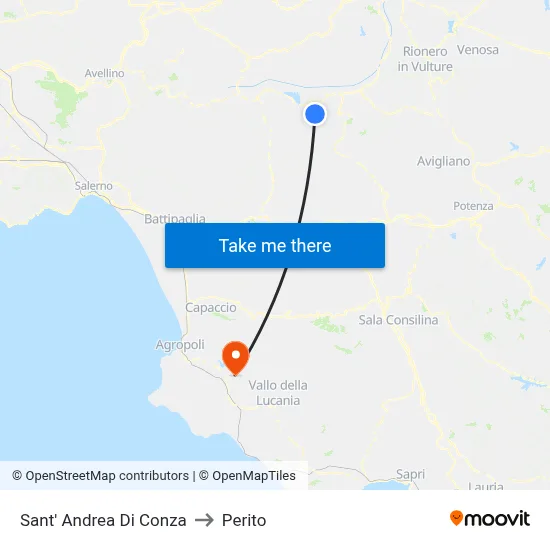 Sant' Andrea Di Conza to Perito map