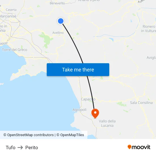 Tufo to Perito map