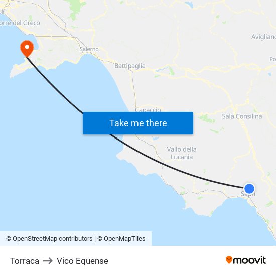 Torraca to Vico Equense map