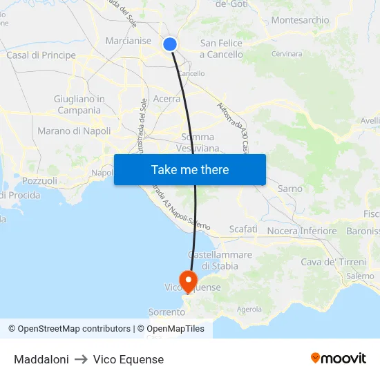 Maddaloni to Vico Equense map