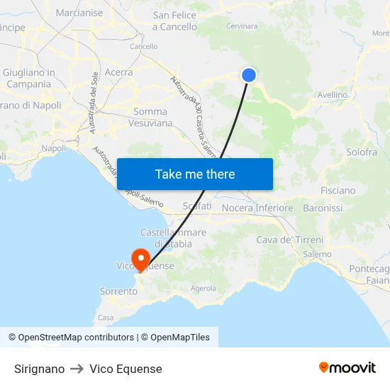 Sirignano to Vico Equense map