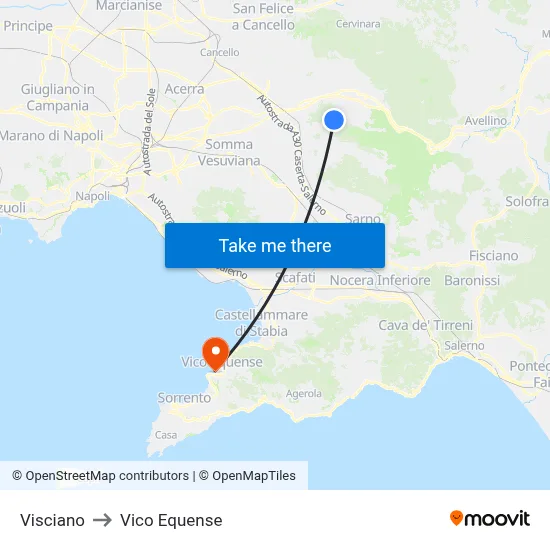 Visciano to Vico Equense map