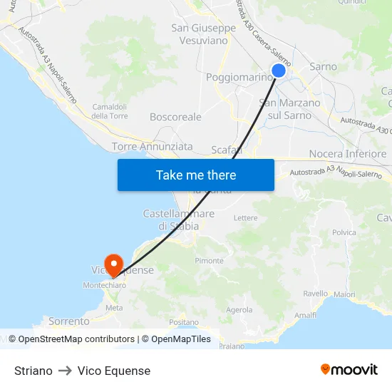 Striano to Vico Equense map